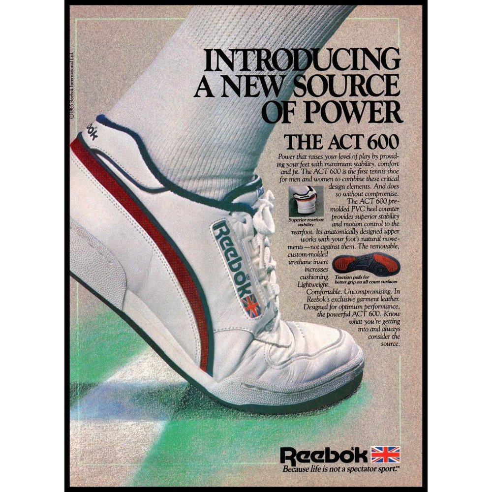 1985 Reebok ACT 600 Tennis Shoe Vintage Print Ad Sneakerhead Sneakers Wall Art